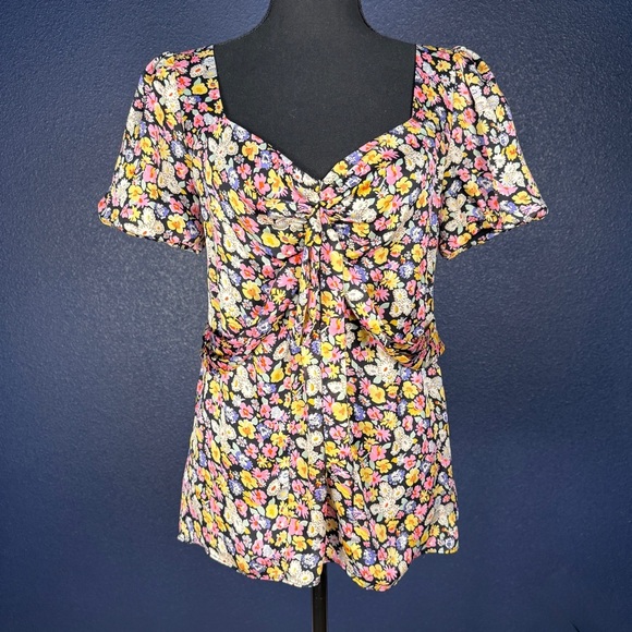 Anthropologie Leifsdottir Multicolor Floral Print Puff Sleeve Blouse, Size 2 - Picture 1 of 9